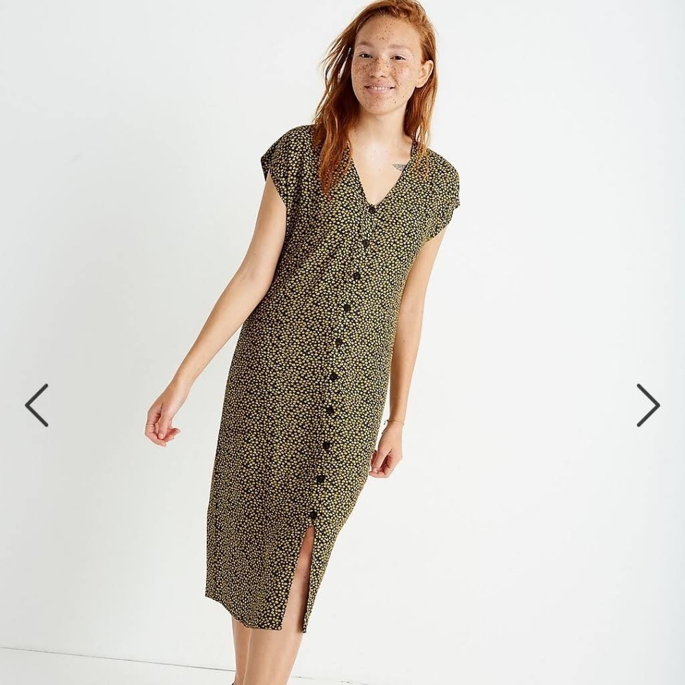 MADEWELL - Easy Midi Dress Button Down Ditsy Floral Brown - M